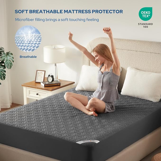BEDLORE Waterproof Mattress Protector, Full Size Mattress Pad | Deep Pockets Fit 6"-15" Mattresses, Soft Dirt-proof Double Bed Mattress Cover for Bedroom, College Dorm, Hotel (Gray)