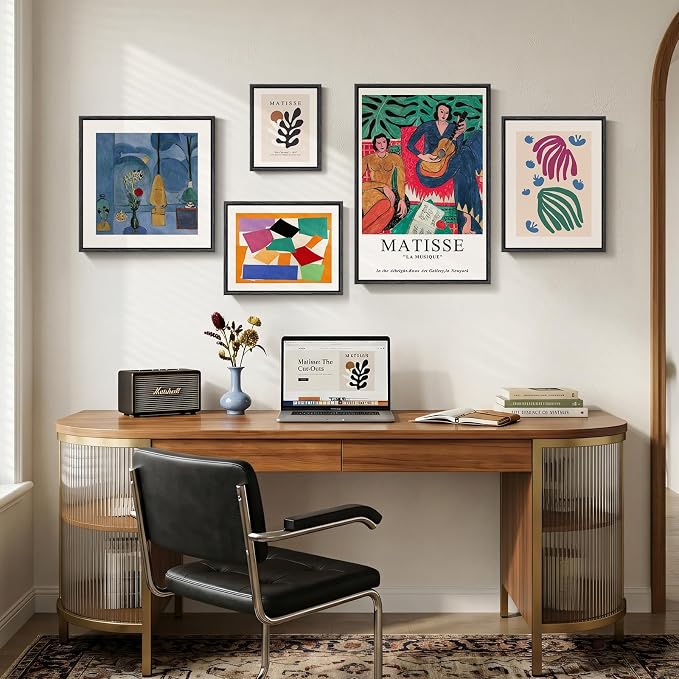 Large Framed Colorful Matisse Canvas Wall Art for Living Room, 5 Piece | Abstract modern, Botanical painting prints, Geometric aesthetic, Fine art style, Dining room, Office decor