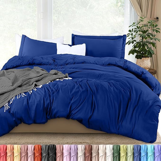 Duvet Cover King, 3 PC Cotton Like PolyesteR, Zipper Closure, Royal Blue | Extra Soft and Breathable, Wrinkle & Fade Resistant, Includes Duvet Cover and 2 Pillow Shams, Comforter Not Included, OekoTex