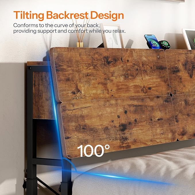 HOOBRO Height-Adjustable Headboard with Outlets, Headboard Queen Size Only | Headboard with Storage, Outlets, USB Ports, Queen Size Headboard Only, Metal Headboard with Adapters for Bed, Rustic Brown