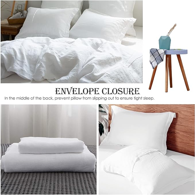 Simple&Opulence 100% Linen Duvet Cover Set 2pcs Basic Style Natural French Washed Flax Solid Color Soft Breathable Farmhouse Bedding with Button Closure - White, Twin