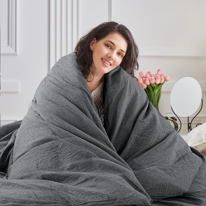 NEXHOME PRO Duvet Cover Set Linen Feel Textured Organic Natural 100% Washed Cotton Duvet Cover Bedding Set with Zipper Closure, Breathable(No Comforter)