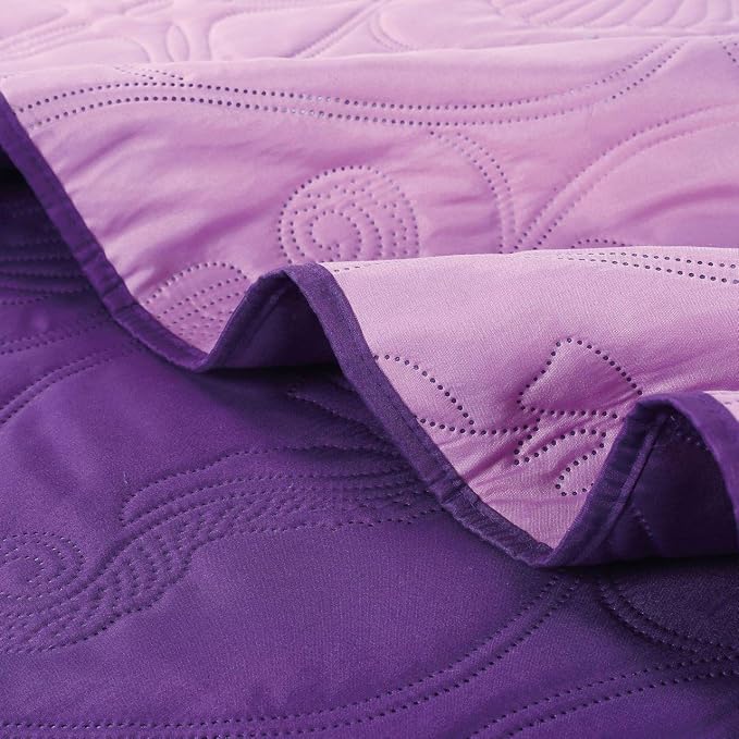 Legacy Decor 3 PCS Shell & Seahorse Bedspread Quilt,Purple, King Size | Reversible, All Season, Coverlet Oversize, Purple Color, King Size, Shell & Seahorse Pattern, 3 PCS Set