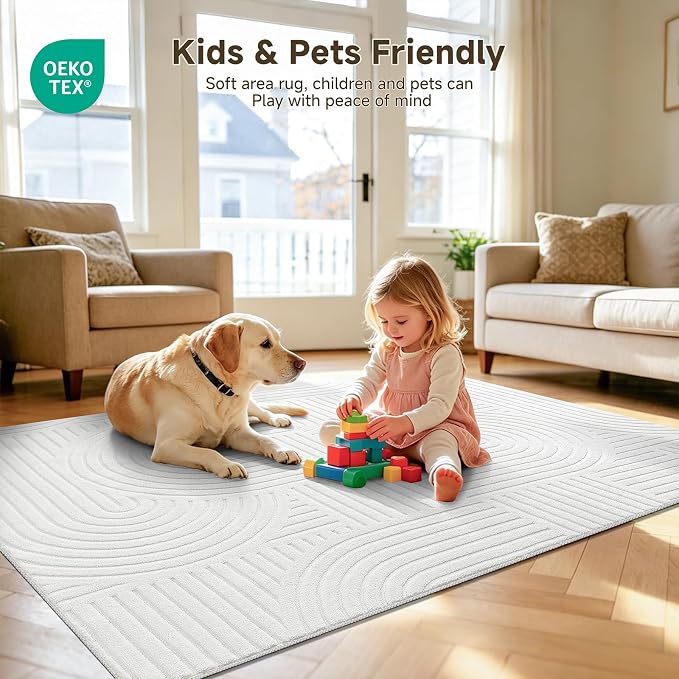 Pauwer 5x7 Area Rugs for Living Room, Modern Non Slip Washable Rug, White | Arch Pattern, Soft Fluffy, Neutral, Boho Accent, Solid Color Floor Carpet, For Kids Room Dining Room Nursery Entryway