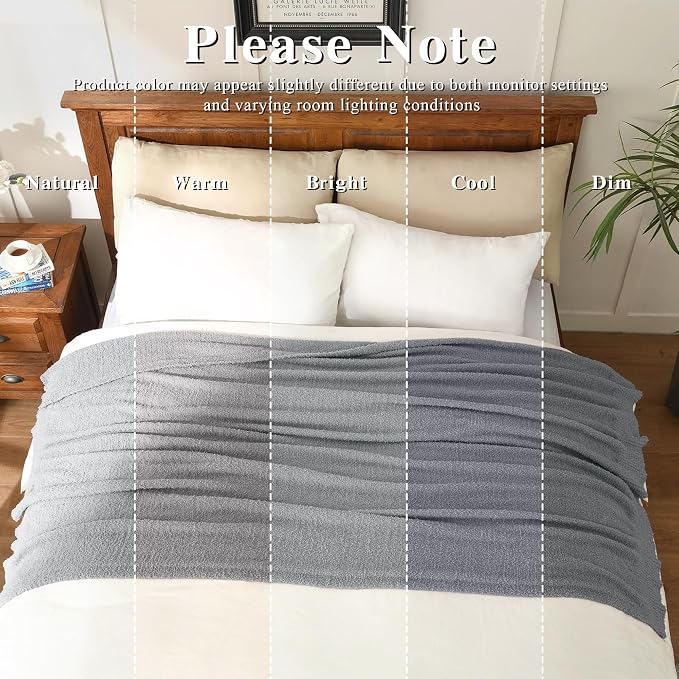 JOOJA Grey Throw Blanket, Soft Fluffy Fuzzy Knit Blanket for Couch Bed Sofa, Cozy Plush Warm Blanket for Bedroom Living Room, Spring Home Decor, 50x60 Inches