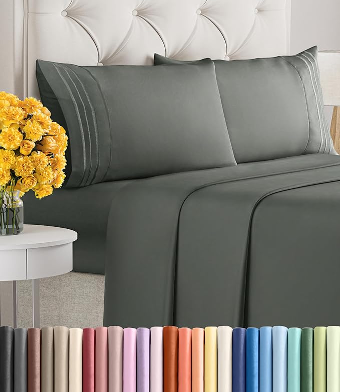 King Size 4 Piece Sheet Set - Ultra Soft & Cooling Sheets - Gunmetal Grey | Fits 8 Inch to 16 inch Mattress, Wrinkle Free & Fade Resistant with Deep Pockets, Breathable, Comfy Hotel Luxury Bedding