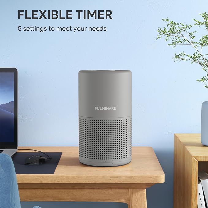 FULMINARE Air Purifiers for Home H13 True HEPA Air Filter (Gray 2 Pack) | Remove Pet Hair, Smoke, Odors，Quiet Air Cleaner With Night Light, Portable Small Air Purifier for Home, Office, Living Room