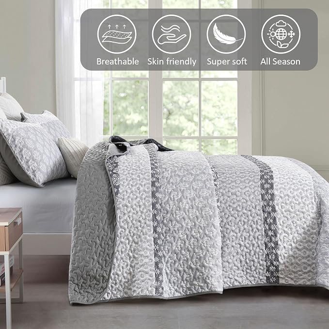Cottolester Boho King Quilt Bedding Set,Teal Striped Lightweight Bedspread | Soft Microfiber Coverlet,Breathable All-Season,Machine Washable,3-Piece Set,Fits King 110"x90",Cozy Essential for Men Women