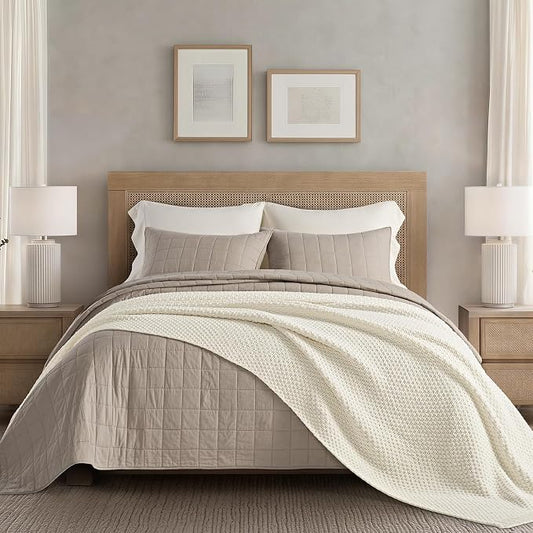 EVERGRACEHOME Chunky Chenille Knit Throw Blanket, 108x92, Ivory White | Sculpted Moss Stitch, Chic Modern Farmhouse, All-Season Warmth, OEKO-TEX® Certified, Oversized King for Couch, Bed, Sofa