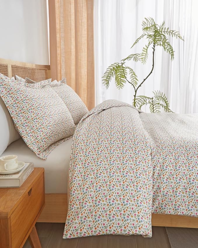 Duvet Cover Cal King - Floral Duvet Cover - 3 Piece - Spring Garden | Soft Floral Duvet Cover 104 x 98 with 2 Pillow Shams, Zipper Closures & Ties, Floral Bedding for Women, Men, Kids & Teens