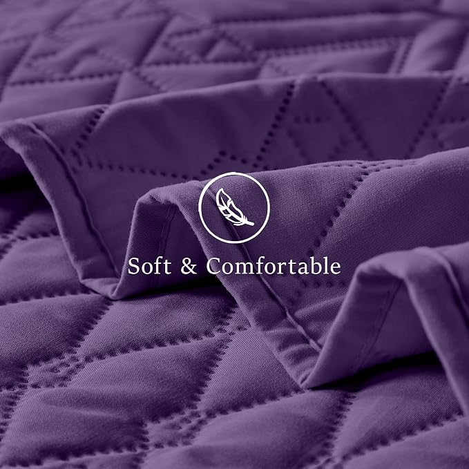 akkialla Full/Queen Quilt Set, Purple Lightweight Microfiber Bedspread Coverlet, Boho Geometric Pattern, Soft All-Season Bedding, 3-Piece (1 Quilt, 2 Pillow Shams)