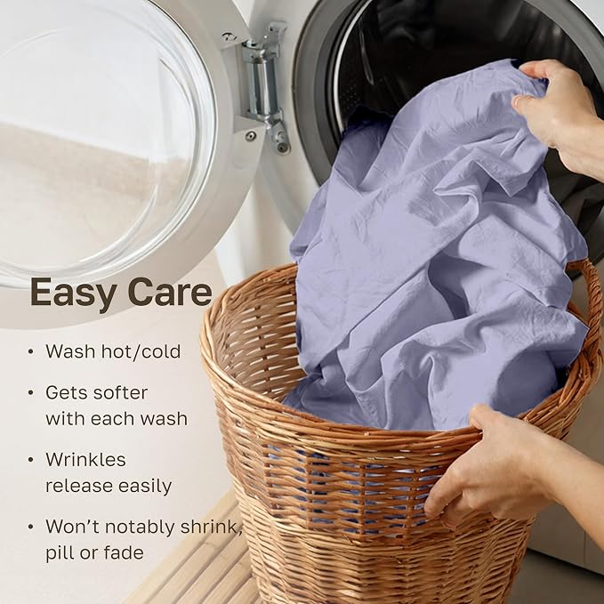 California Design Den 100% Organic Cotton Cal King Sheets, Lavender Mist | GOTS Certified, Lightweight Crisp & Airy Percale For Hot Sleepers, 15" Deep Pocket, All-around Elastic, 4 Pc Set, Easy Care