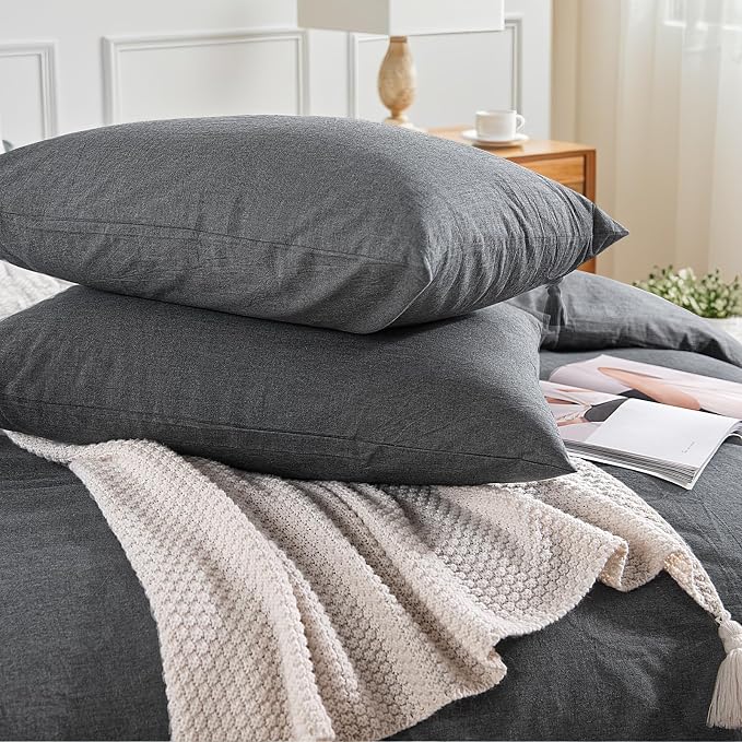 NEXHOME PRO Duvet Cover Set Linen Feel Textured Organic Natural 100% Washed Cotton Duvet Cover Bedding Set with Zipper Closure, Breathable(No Comforter)