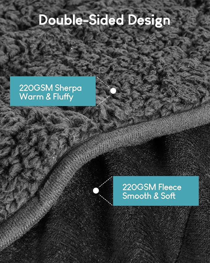 Cottonblue Weighted Blanket 20lbs for Adults Teens Queen Size 60x80in Soft | Cozy Sherpa Fleece Flannel Weighted Blankets Throw for Sleep Calm Relax, Warm Fuzzy Fur Black Heavy Blanket for Bed Couch