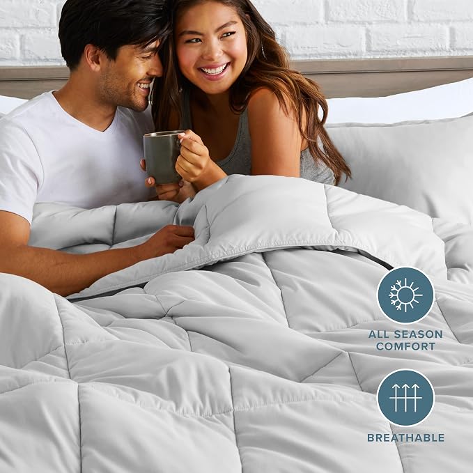 Bare Home Queen Comforter Set - 1800 Ultra Soft (Queen, Cloud Grey) | All-Season, Breathable, Hypoallergenic, Premium 1800, Warm, Cozy