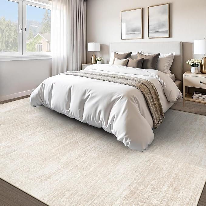 pmtsns Area Rugs 9x12 for Living Room: Washable Rug Modern Abstract Neutral Soft Non-Slip Low-Pile Indoor Large Carpet for Bedroom Dining Room Playroom Home Office (Beige, 9'x12')