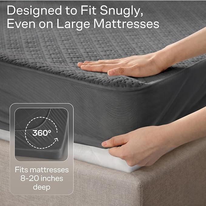 100% Waterproof Queen Mattress Protector - 360 Pad Protection Against Spills, Stains & Accidents for Parents & Pet Owners - Noiseless & Cooling Viscose Made from Bamboo (Grey)