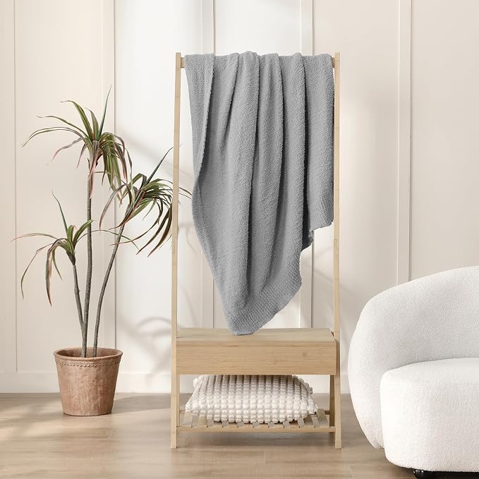 JOOJA Grey Throw Blanket, Soft Fluffy Fuzzy Knit Blanket for Couch Bed Sofa, Cozy Plush Warm Blanket for Bedroom Living Room, Spring Home Decor, 50x60 Inches