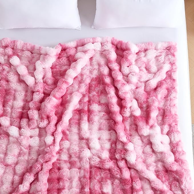 50x60 Inches Ultra-Soft Fuzzy Faux Fur Plush Throw Blanket - Thick, Warm Sherpa for Couch, Sofa, Bedroom, Camping - Decorative Blanket for Cozy Warmth, Bubble Pink Tie Dye
