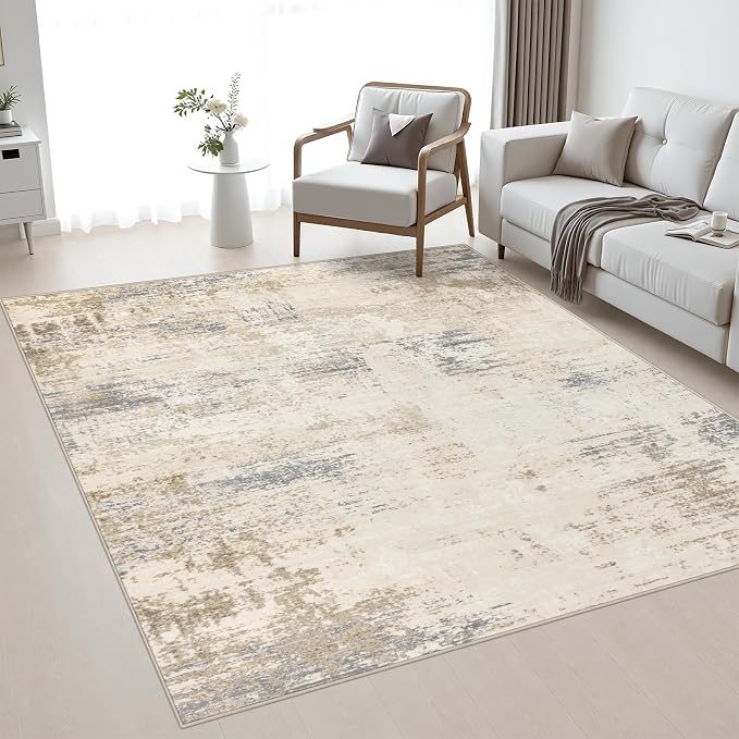 Area Rug Living Room: 5x5 Modern Washable Soft Carpet Beige Brown | For Bedroom Dining Room Farmhouse Nursery Hallway Office,Modern Abstract,Machine washable,Non-Slip,Stain Resistant,Indoor