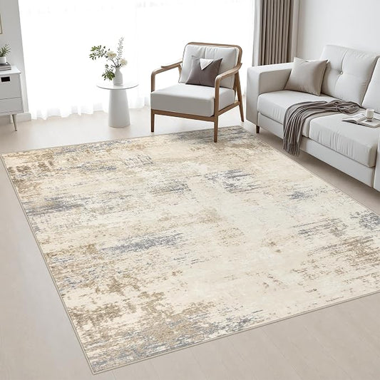 Area Rug Living Room: 5x5 Modern Washable Soft Carpet Beige Brown | For Bedroom Dining Room Farmhouse Nursery Hallway Office,Modern Abstract,Machine washable,Non-Slip,Stain Resistant,Indoor