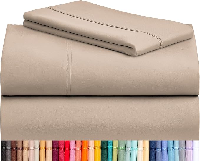 Twin XL Sheets Set, Deep Pocket Twin XL Size Bed Sheets, 4PC Soft Sheet Set | LuxClub Silky Fitted Sheet & Pillowcase Sets, Breathable Hotel Luxury Bedding for Mattress Wrinkle Free, Light Khaki