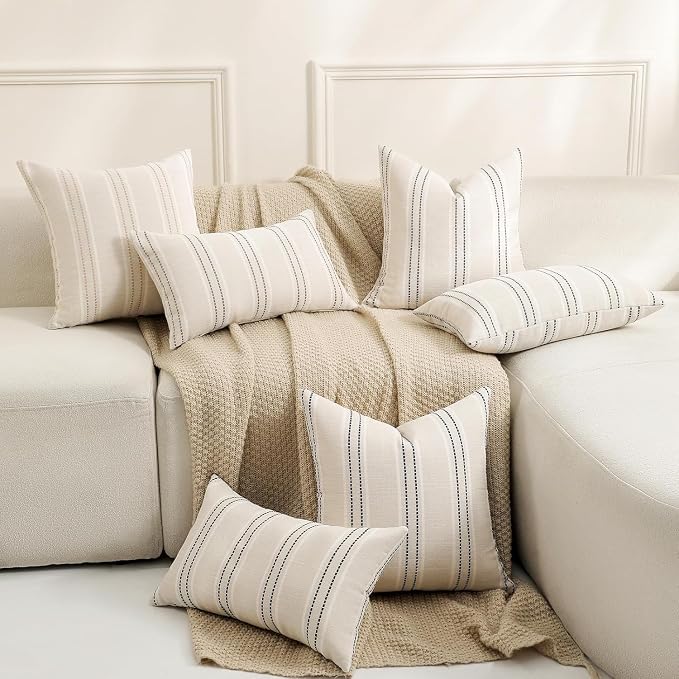 Hckot Stripe Throw Pillow Covers 12x24 Lumbar Grey Pillow Covers Farmhouse | Modern Decorative Pillows Textured Cushion Covers for Sofa Couch Bed Living Room Decor