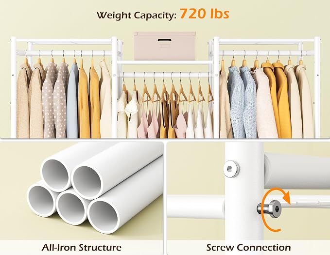 HOMIDEC Wardrobe Closet, 4 Hanging Spaces Portable Clothes Rack | Free Standing Closet Organizer and Storage System with Hanging Rods,Clothing Rack Suitable for Cloakroom,Bedroom,etc.White
