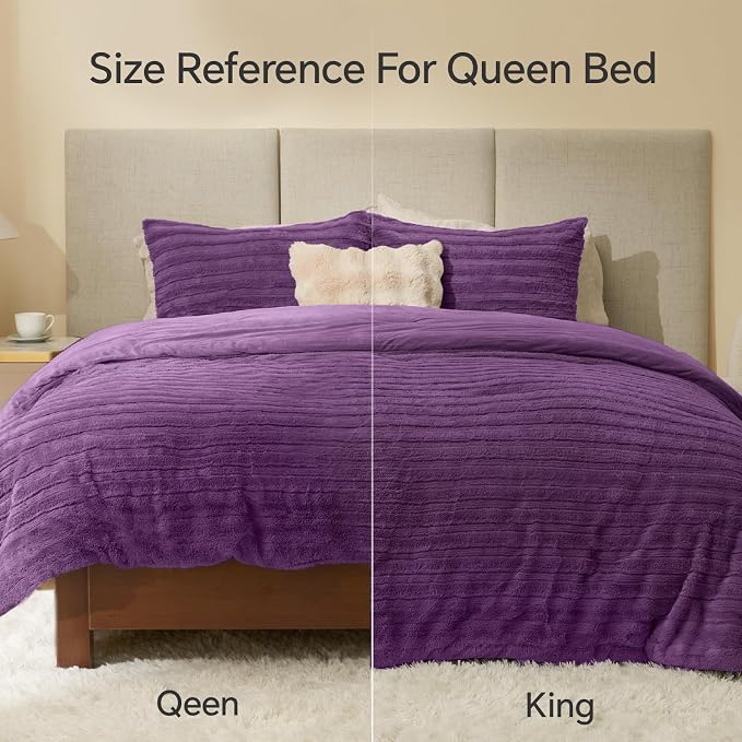 BEDELITE Faux Fur King Size Comforter Set, Fluffy Bed Set, Purple | Super Soft & Warm, Luxury Fuzzy Cozy Comforter for Winter, Heavy Plush Bed set, with 2 Pillowcases