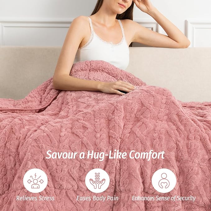 Weighted Blanket for Adults Twin Size 15 lbs 48" x 72" Apricot Pink | Better Sleep, Relax Body & Mind, Dual Sided Soft Fuzzy Heavy Throw Blankets, Jacquard Knitted, Chunky Fluffy, Warm Hug, Gift