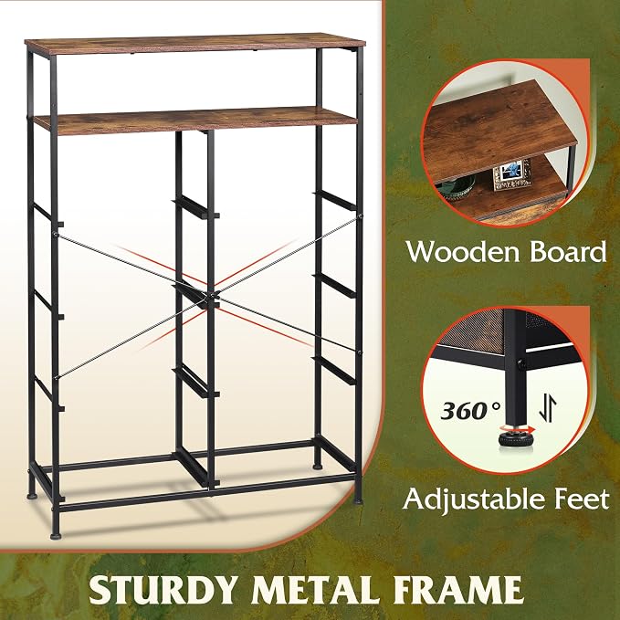 WLIVE Fabric Dresser for Bedroom with Open Shelves, Tall Dresser with 8 Drawers, Storage Tower with Fabric Bins, Chest of Drawers for Closet, Hallway, Rustic Brown Wood Grain Print | 8 fabric drawers plus open shelves, steel frame with wood top, great ...