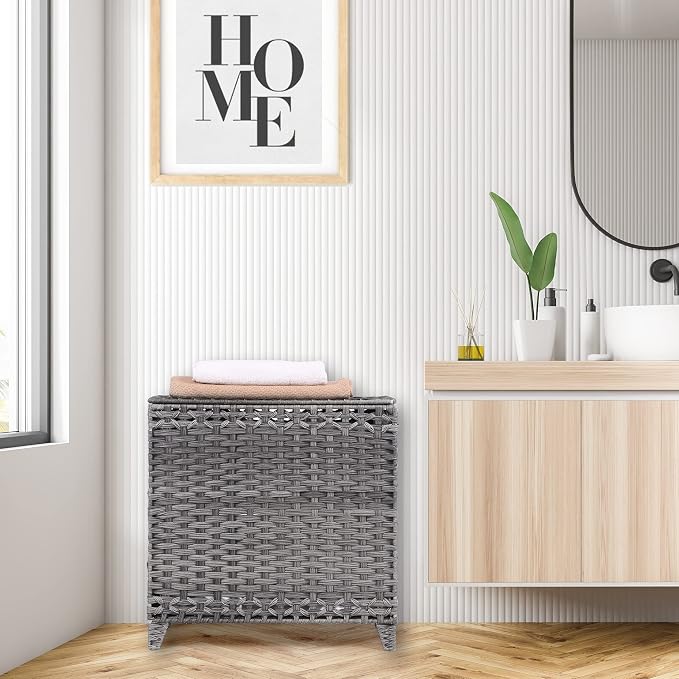 Laundry Hamper with 3 Removable Liner Bags, 132L Laundry Sorter with Lid | Raised Feet; Side Carry Handles; Handwoven PP Rattan; Rust-Resistant Iron Frame; Decorative Woven Design