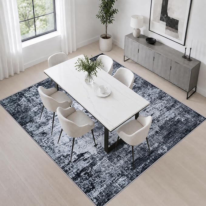 Area Rug Living Room: 5x5 Modern Washable Indoor Carpet Black | For Bedroom Dining Room Farmhouse Nursery Hallway Office,Modern Abstract,Machine washable,Non-Slip,Stain Resistant,Indoor
