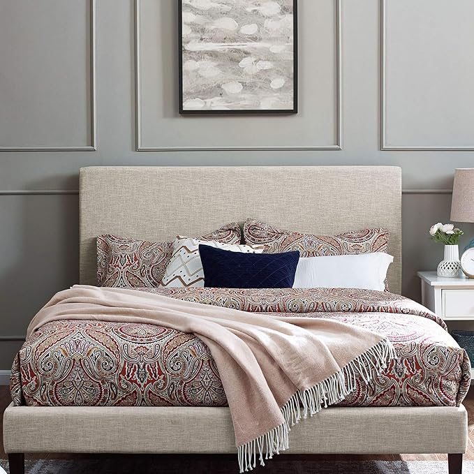Modway Taylor Full/Queen Upholstered Linen Fabric Headboard, Beige