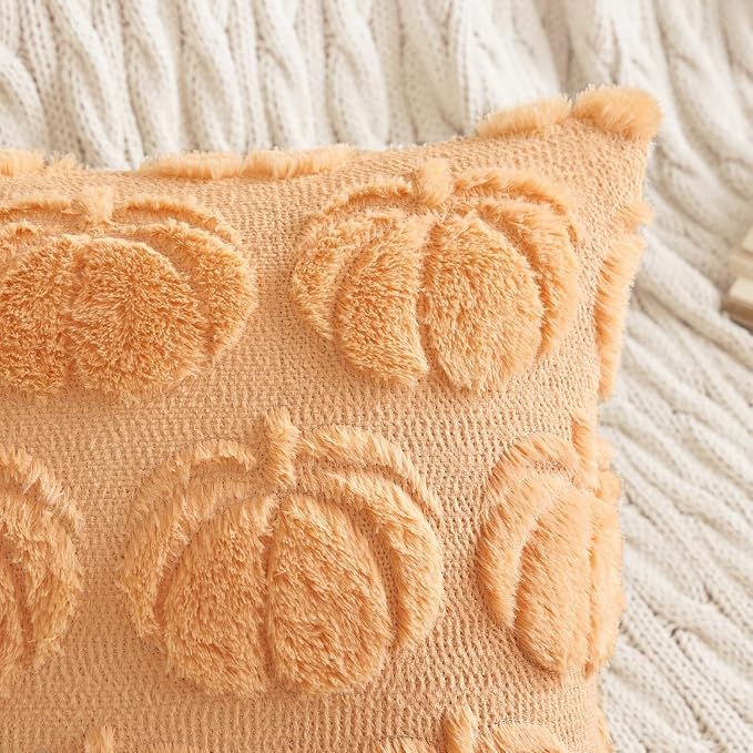 MIULEE Fall Pillow Covers Pumpkin Fall Decor 24x24 Pumpkin | Set of 2 Fall Decorations for Home, Plush Faux Fur Farmhouse Accent Pillowcases, Porch Sofa Couch Cushion Bed Livingroom