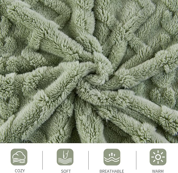 Aganear Fleece Throw Blanket for Couch Sofa 60"x80" Sage Green | Lightweight Fuzzy Throw,Warm Gift for Women,Christmas,Housewarming,Soft,Boho Design for Room Home Decor,All-Season Use
