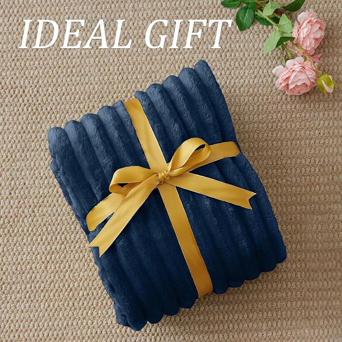 BEDELITE Striped Fleece Throw Blanket, Navy, 50"x60" | 300GSM Microfiber Fleece, Soft Cozy, Lightweight Warm, Machine Washable, Room Decor, Gifts for Men Boys Dad, for Couch Sofa