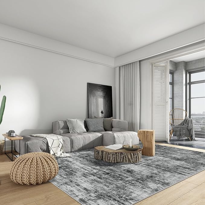 6x9 Area Rugs for Living Room: Washable Abstract Black Badroom Carpet | Non-slip TPE backing makes this washable soft low-pile rug safe & durable, Pet-friendly decor for dining room,nursery,office