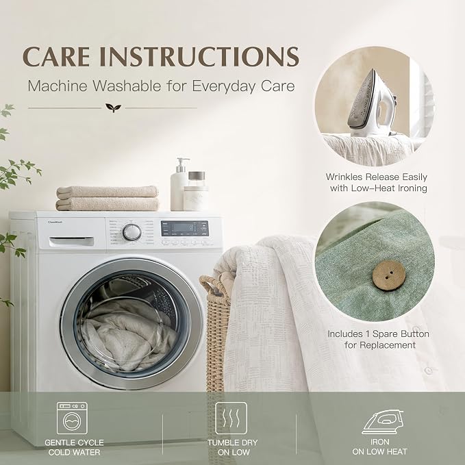 Oli Anderson 100% Egyptian Cotton Duvet Cover King Size, Green, 3 Pieces | Yarn Dyed Jacquard Textured Bedding Set, Striped Boho Design, Pre-Washed, Button Closure, Soft Breathable, All Season Comfort
