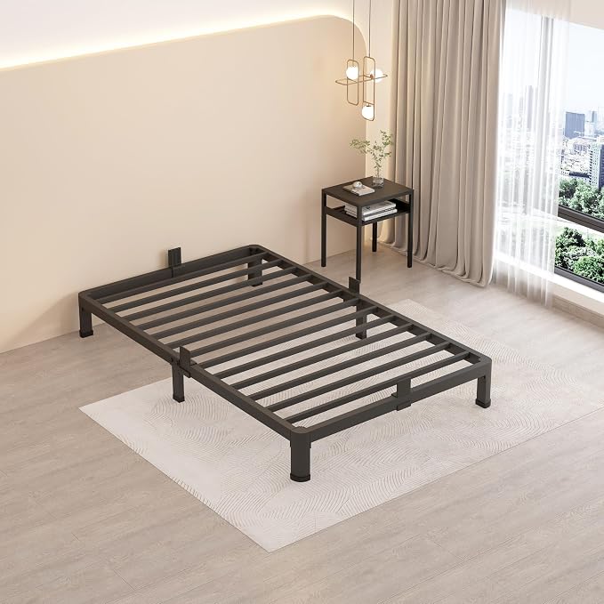 MAF 4 Inch Twin Metal Platform Bed Frame with Round Corner Legs | Mattress Slide Stopper, 3000 LBS Heavy Duty Steel Slats Support, Noise Free, No Box Spring Needed, Easy Assembly, Anti-Slip