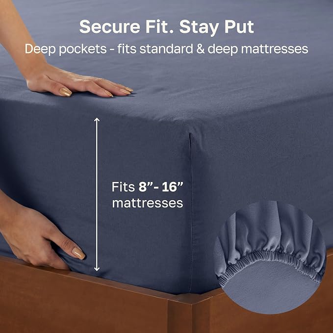 California Design Den Soft 100% Cotton Sateen King Size Fitted Sheets, Blue | 400 Thread Count Backed by Good Housekeeping Seal, 16" Deep Pocket, All-Around Elastic, No-Pop Fit, Durable, OEKO-TEX