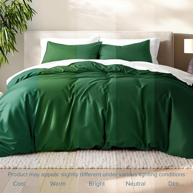 Bare Home Duvet Cover Set 1800 Ultra-Soft (Queen, Forest Green) | Lightweight, Cooling, Breathable, Premium 1800 Ultra-Soft, All-Season