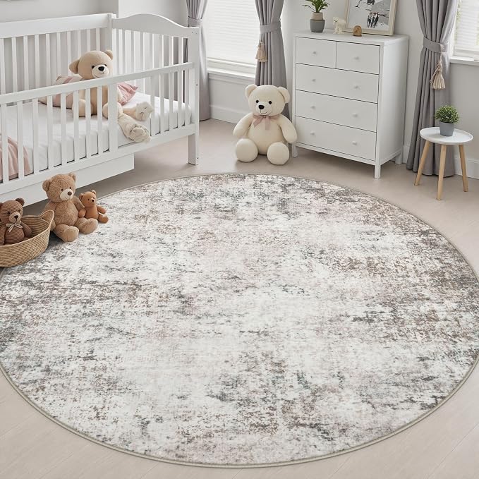 Round Area Rug Living Room: 6 ft Modern Washable Carpet Brown | For Bedroom Dining Room Farmhouse Nursery Hallway Office,Modern Abstract,Machine washable,Non-Slip,Stain Resistant,Indoor