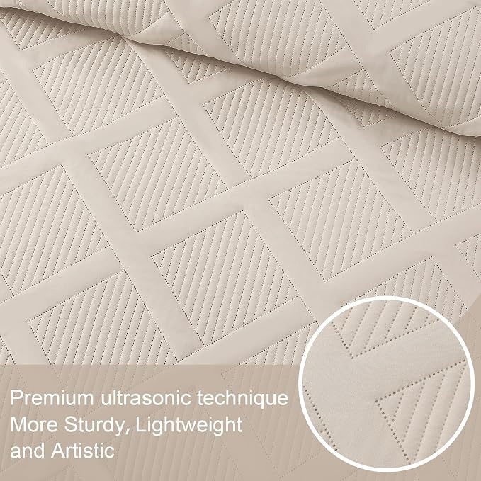 Exclusivo Mezcla Quilt King Size, Brich Beige | Soft Bedspreads with 2 Pillow Shams, Modern Striped Pattern, Lightweight Bedding Set Coverlets for All Seasons, 104x96 Inch