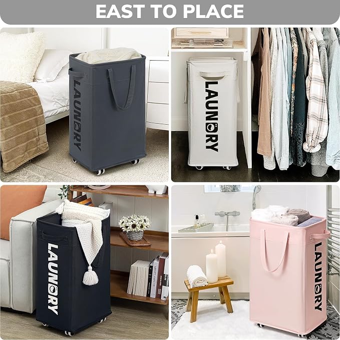 Goodpick 75L Roling Dirty Clothes Hamper with Removable Wash Bag for Dorm | Black Rolling Laundry Hamper with Wheels and Handles for Dirty Clothes, Fodable Hamper for Laundry Room