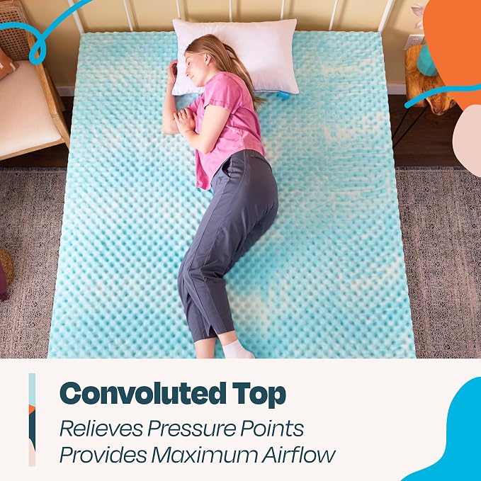 Linenspa 2 Inch Gel Memory Foam Mattress Topper – Egg Crate Style, Reversible for two feels – Promotes Airflow & Relieves Pressure Points – Twin