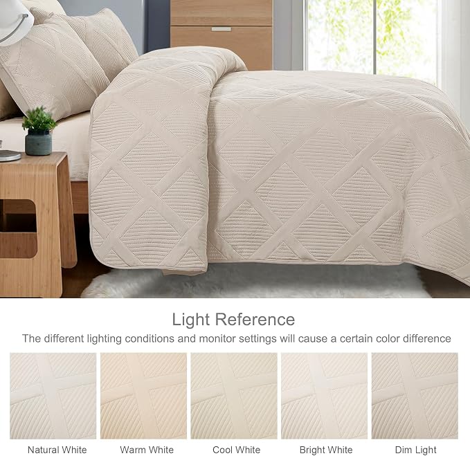 Exclusivo Mezcla Quilt King Size, Brich Beige | Soft Bedspreads with 2 Pillow Shams, Modern Striped Pattern, Lightweight Bedding Set Coverlets for All Seasons, 104x96 Inch