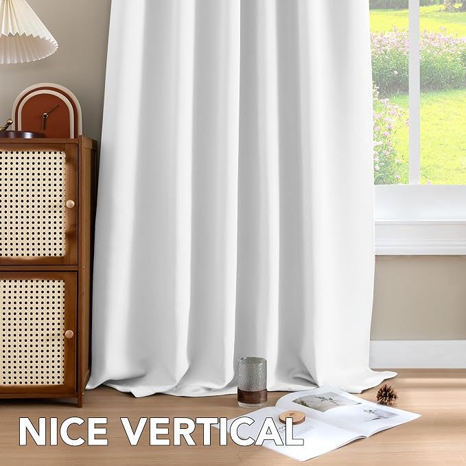 H.VERSAILTEX White Curtains Thermal Insulated Window Treatment Panels Room Darkening Privacy Assured Drapes for Living Room Back Tab/Rod Pocket Bedroom Draperies, 42 x 84 Inch, 2 Panels