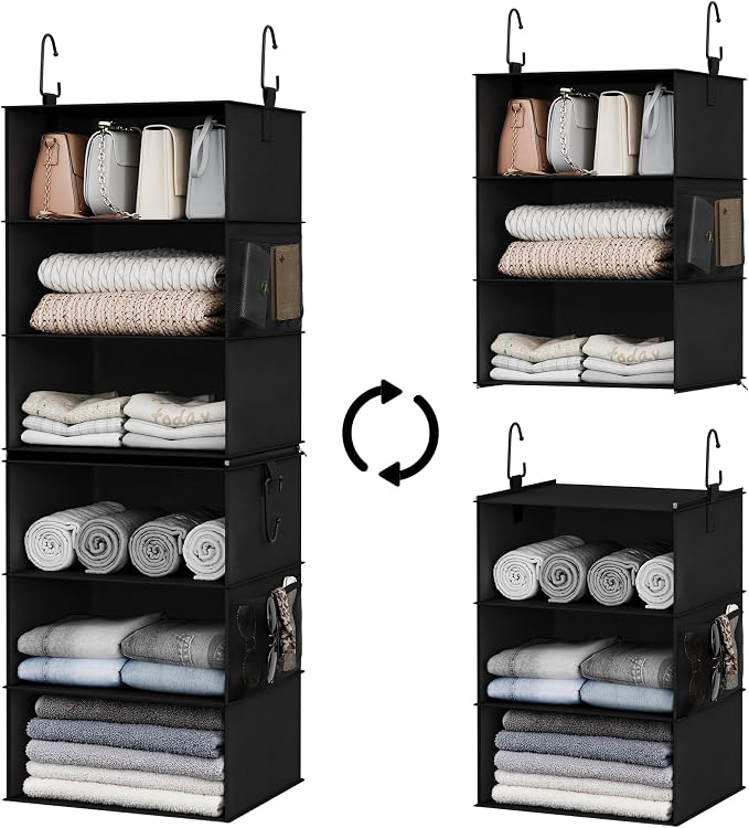 StorageWorks Hanging Closet Organizer, 6-Shelf with 2-in-1 Design, Ivory | Maximize Closet Space with Reinforced Shelves, Small Closet Storage Solution for Bedrooms, Dorms and RVs, Jumbo