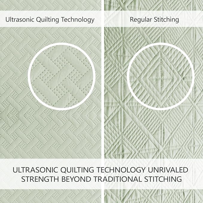 FLYMME Quilts Queen Size, Lightweight Sage Green Bedspreads, Basket Weave Pattern,Ultra Soft Microfiber Bed Coverlet 3 Pieces for All-Seasons (1 Quilt, 2 Shams)